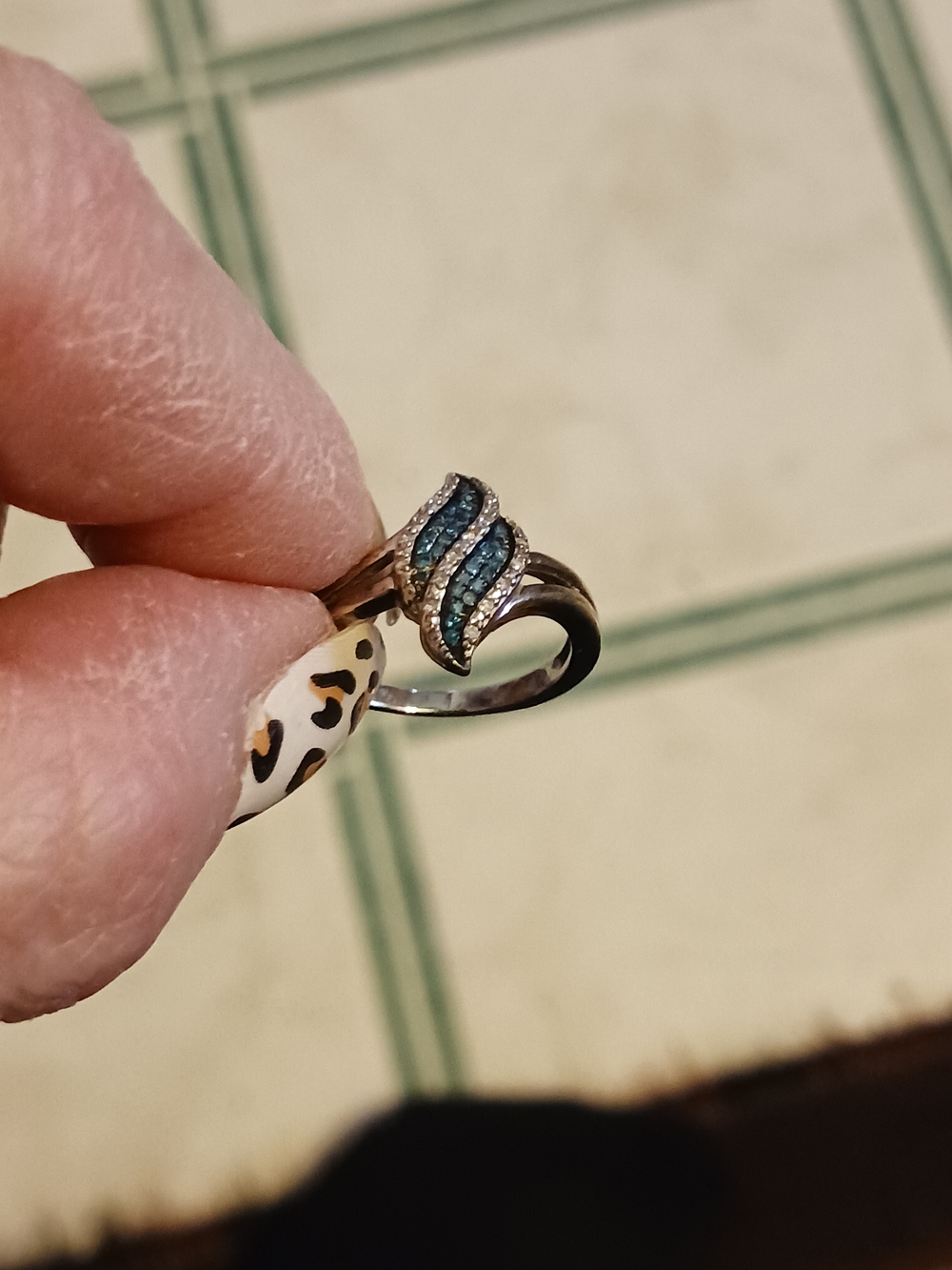 Silver Ring with Blue Diamond Chips  Rings